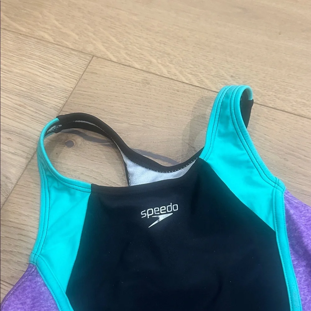 Speedo girls Black, Purple, and Teal One Piece Swimsuit